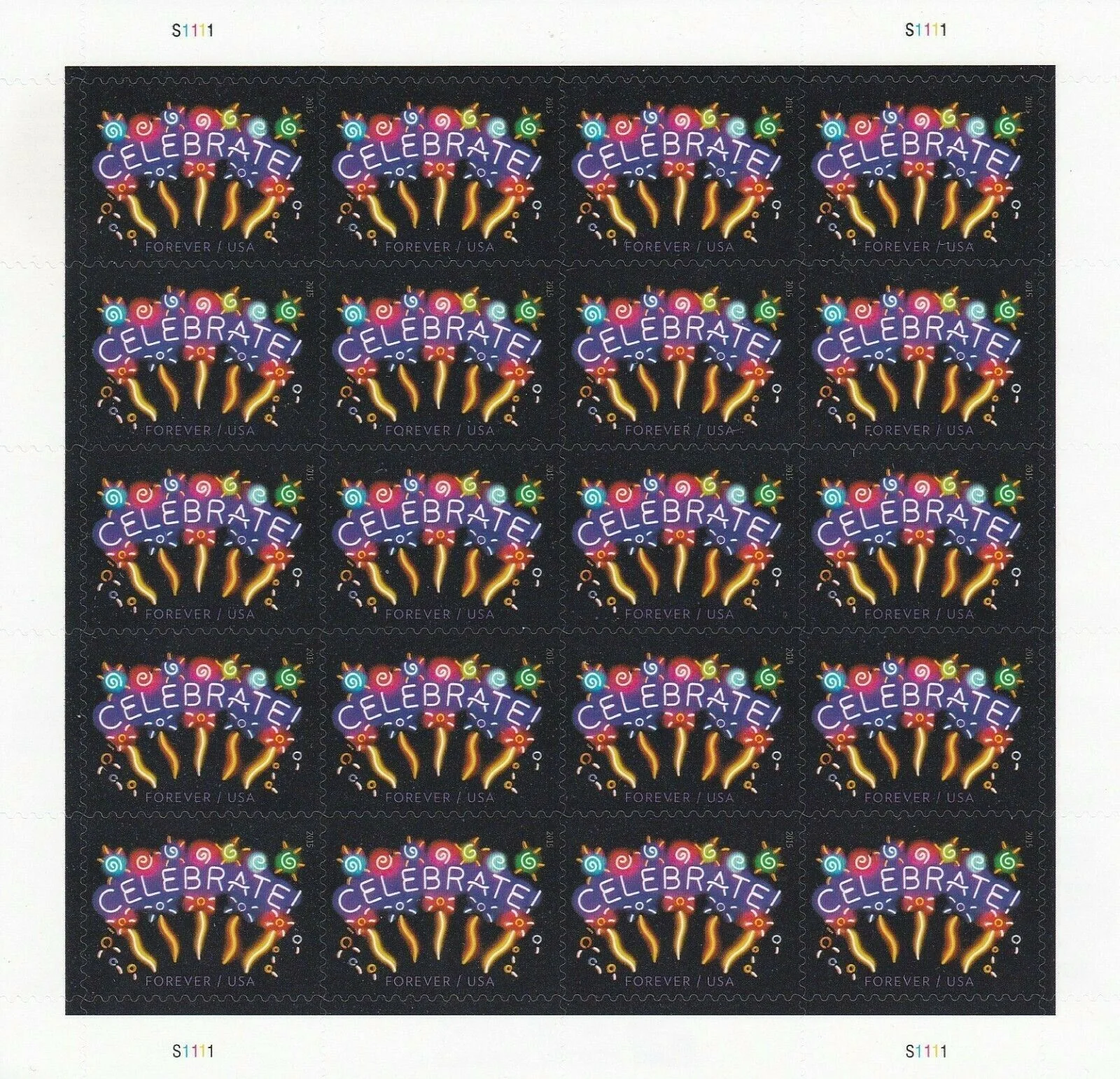 Neon Celebrate Forever Stamps