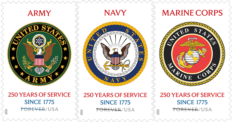 Commemorative Stamps for250th Anniversaries of Army, Navy, and Marine Corps
