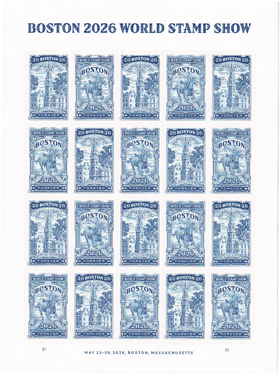 2025 Boston 2026 World Stamp Show Forever Stamps – 100 Stamps
