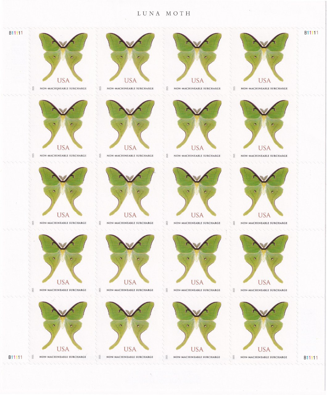 2025 Luna Moth Non-Machinable Stamps – 100 Stamps
