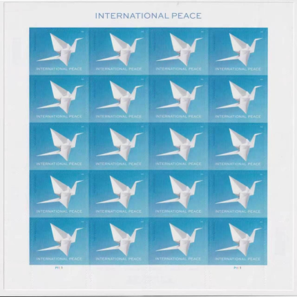 2026 International Peace Forever stamps featuring a white origami crane