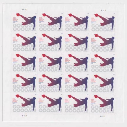 2026 North American Soccer Forever stamps featuring a player scoring a goal