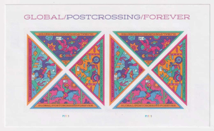 2026 Postcrossing Global Forever stamps in four triangular designs