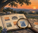 Illustrated Texas Hill Country and a fictional stamp research album