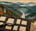 Illustrated West Virginia mountain gorge and a fictional stamp research album